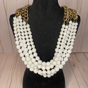 Charming Charlie White Beaded Multi-Strand Necklace with Gold Hardware